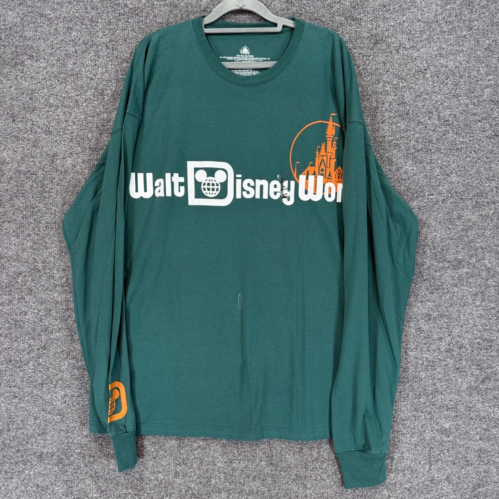 Disney Shirt Mens XL Green Long Sleeve Walt Disney World Castle Graphic NEW